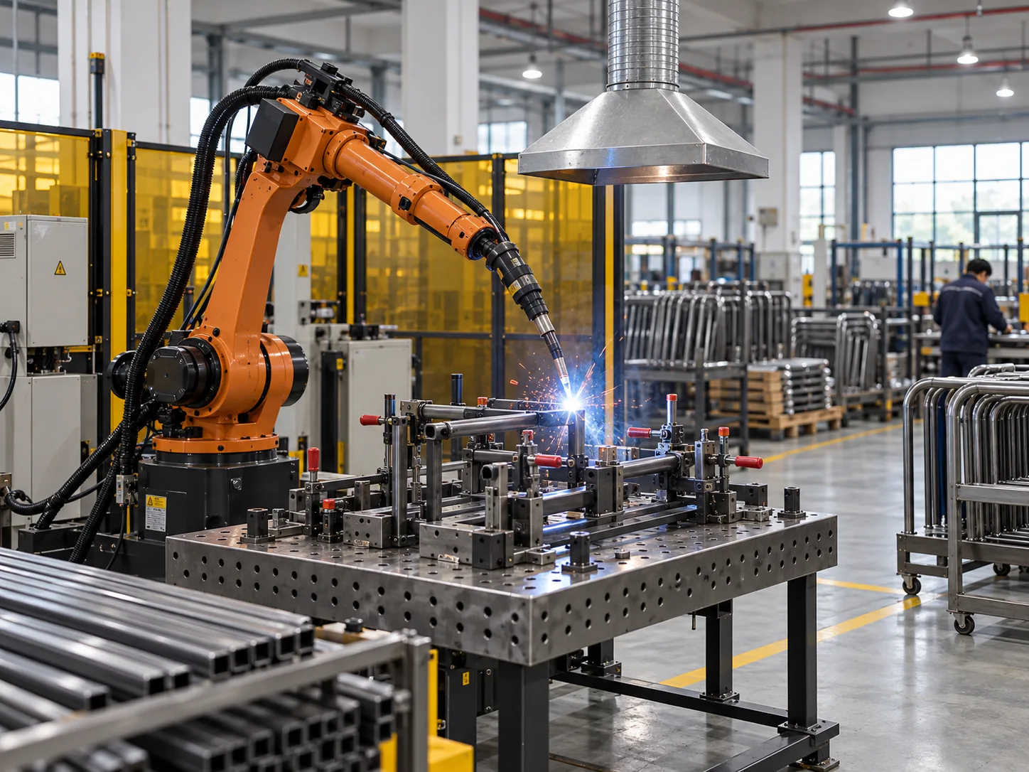 Robotic MIG welding of steel-tube knock-down components on a fixture