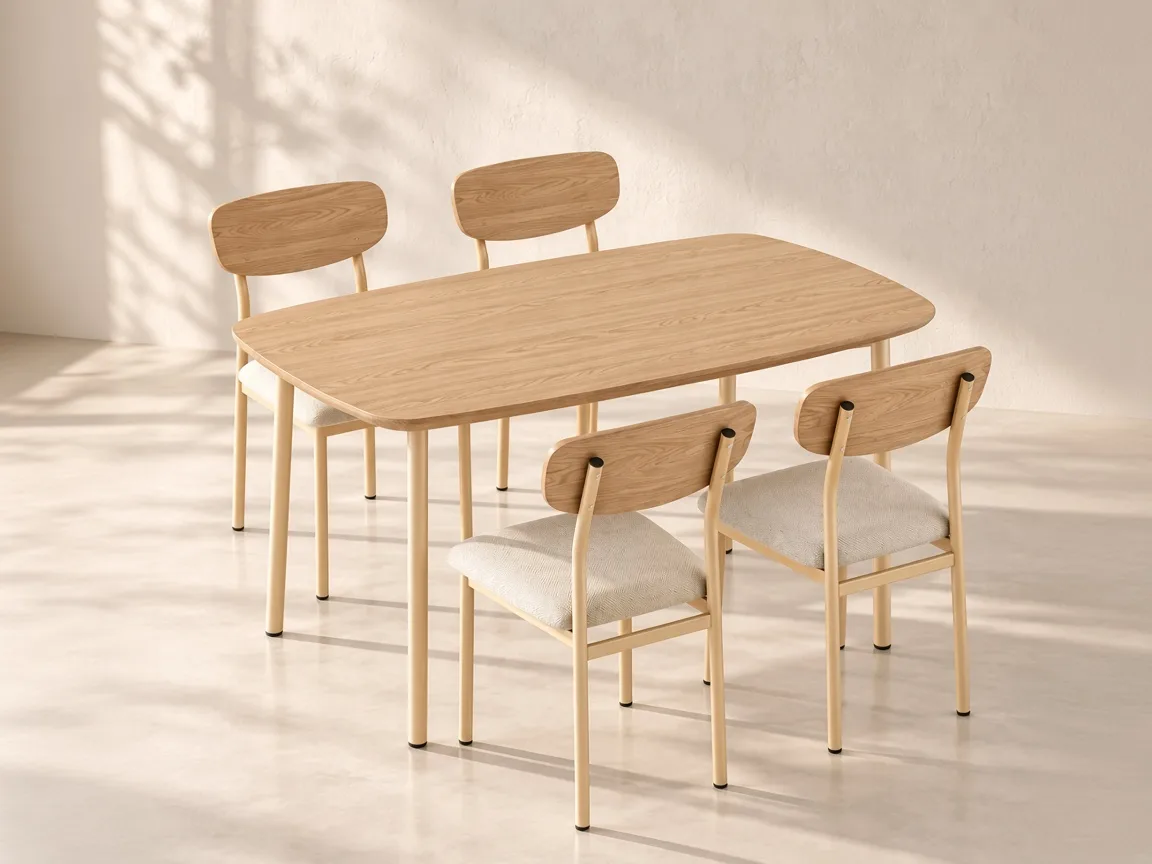 Everyday dining set for four in a warm studio